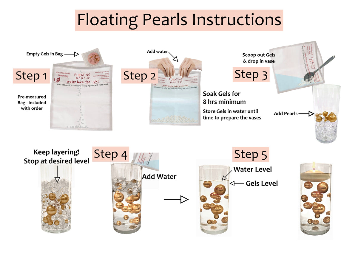 75 Floating Ivory/Off White Pearls-Shiny-Jumbo Sizes-Fills 1 Gallon of Floating Pearls & the Transparent Gels for the Floating Effect-With Exclusive Measured Gels Prep Bag-Option 3 Submersible Fairy Lights Strings