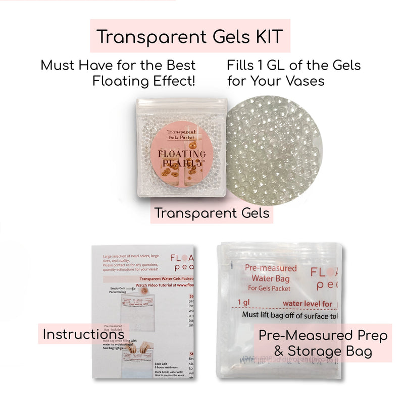 60 Floating White/Ivory/Pink Cherry Blossoms Flowers with Matching Pearls or Tumbled Glass-Fills 1 Gallon of Floating Gels for the Floating Effect-With Exclusive Measured Floating Prep Bag-Option:3 Submersible Fairy Lights Strings