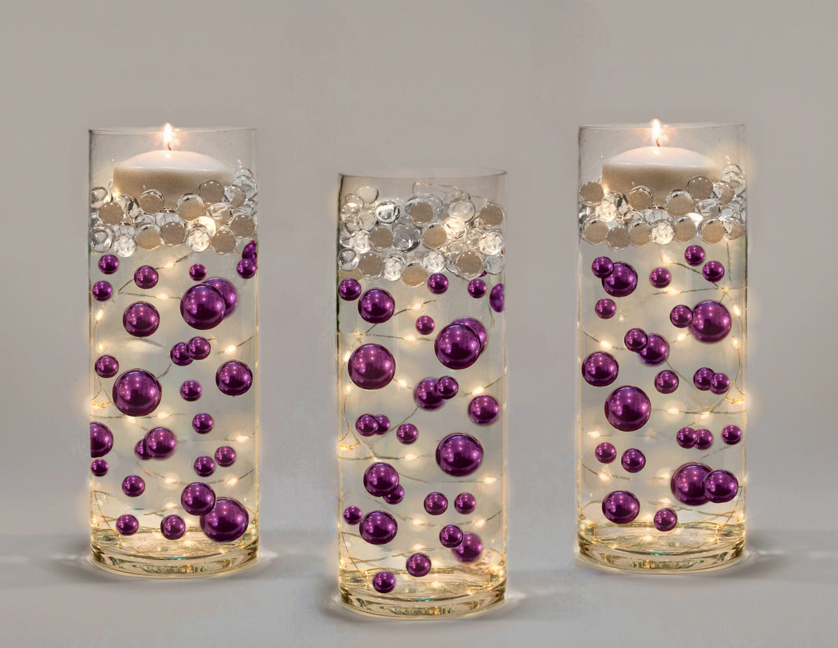 Perles violettes « flottantes » - Décorations de vase sans trou Jumbo/Tailles assorties