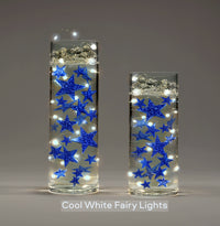 50 Blue Floating Stars-Sparkling Large Size-Fills 1 Gallon for Your Vases-Including Transparent Floating Gels Kit-Option: 3 Submersible Fairy Lights