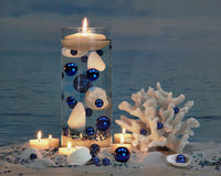 100 Floating White Seashells-White Coral Reef-Pearls-Vivid Aqua Sea Color Gels-Fills 4 Med Size Vases-With Exclusive Measured Floating Gels Prep Bag-Option of 3 Submersible Fairy Lights Strings