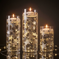 50 Floating Silver Stars Glitter-Fills 1 Gallon for Your Vases With Transparent Floating Gels Kit- With an Option of: 3 Submersible LED Fairy Lights Strings with Hidable & Submersible Batteries
