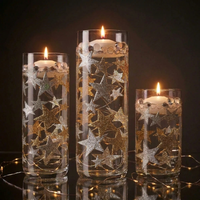 50 Floating Silver Stars Glitter-Fills 1 Gallon for Your Vases With Transparent Floating Gels Kit- With an Option of: 3 Submersible LED Fairy Lights Strings with Hidable & Submersible Batteries