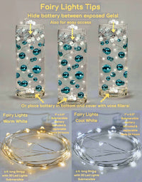 100 Floating Rose Gold Pearls & Floating Rose Gold Gems- Fills 2 Gallons of The Transparent Floating Gels-With Exclusive Gels Prep Bags-Option of 6 Submersible Fairy Lights Strings