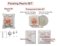 Floating Metallic Silver Pearls-Jumbo Sizes-Fills 1 Gallon of Floating Pearls & the Transparent Gels for Floating Effect-With Exclusive Measured Floating Gels Prep Bag- Option: 3 Submersible Fairy Lights Strings