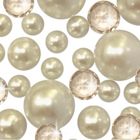 100 Floating Ivory Pearls and Matching Gems-Shiny-Jumbo Sizes-Fills 2 Gallons of Transparent Gels for Floating Effect-With Measured Floating Gels Prep Bags-Option: 6 Submersible Fairy Lights Strings