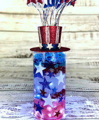 75 Floating Glitter Patriotic Stars & Red/Blue Color Effects- Fill 1 Gallon of Transparent Gels for Floating Effect-With Measured Floating Gels Bag-Option of 3 Fairy Lights Strings