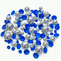 100 Floating Royal Blue Gems & Floating Silver Pearls-Shiny-Jumbo Sizes-Fills 2 Gallons of Transparent Gels for Floating Effect-With Measured Floating Gels Prep Bags-Option: 6 Submersible Fairy Lights Strings