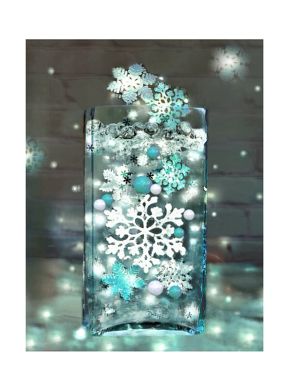 50 Floating Sparkling White and Turquoise Snowflakes-Snowballs-Fills 1 Gallon-With Transparent Gels Floating Kit-Option of 3 Floating Submersible Fairy Lights Strings