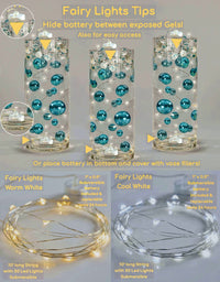 100 Floating White Seashells-White Coral Reef-Pearls-Vivid Aqua Sea Color Gels-Fills 4 Med Size Vases-With Exclusive Measured Floating Gels Prep Bag-Option of 3 Submersible Fairy Lights Strings