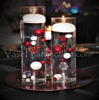 100 Floating Red Pearls and Sparkling Gems- Large Sizes- Option of 3 Submersible Fairy Lights Strings Hidable Submersible Batteries- 2 Gallons of Transparent Water Gels for Vases