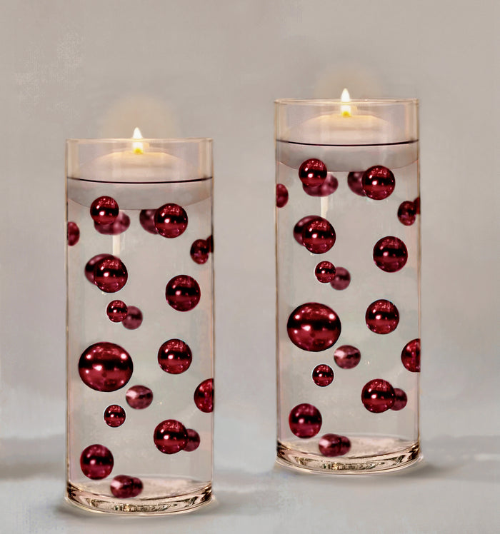 75 Floating Burgundy Pearls-Fills 1 Gallon of the Floating Transparent Gels for Vases-With Measured Gels Kit-Option 3 Fairy Lights Submersible Strings