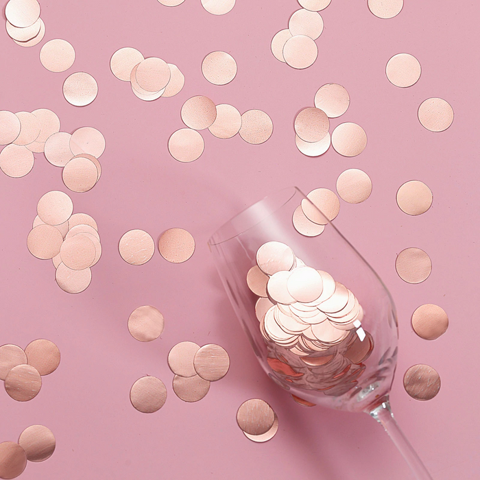 "Floating" Metallic Rose Gold Confetti - 2000pc - Fills 1 Gallon for Your Vases-Option of 3 Submersible Fairy Lights