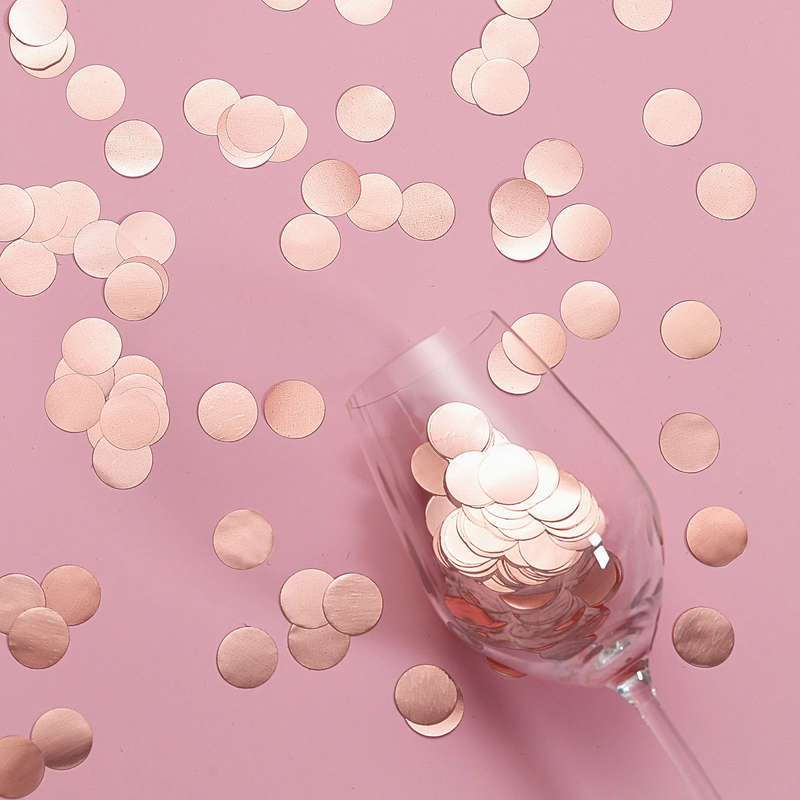 "Floating" Metallic Rose Gold Confetti - 2000pc - Fills 1 Gallon for Your Vases-Option of 3 Submersible Fairy Lights
