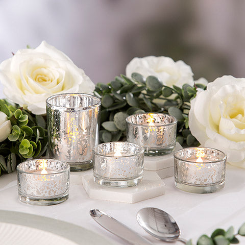 Silver Mercury Glass Votive & Tea Light Candle Holder