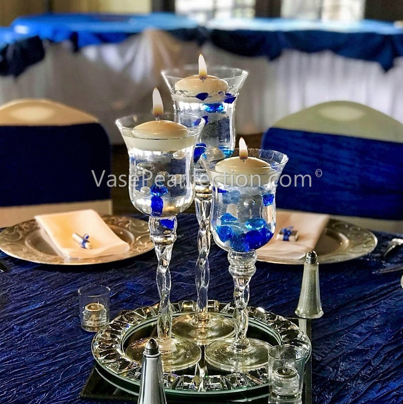 100 Floating Royal Blue Gems & Floating Glitter Silver Pearls-Jumbo Sizes-Fills 2 Gallons of Transparent Gels for Floating Effect-With Measured Floating Gels Prep Bags-Option: 6 Submersible Fairy Lights Strings